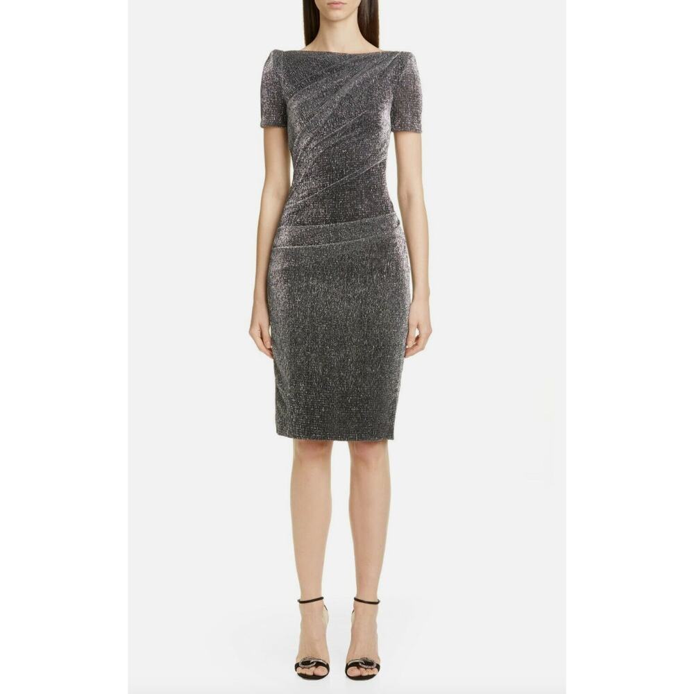 TALBOT RUNHOF Sonatina 1 Charcoal Gray Sparkle Short Sleeve Dress 10